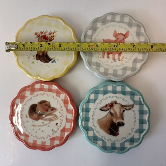Pioneer Woman Stoneware Coasters Set of 4, Pig/Cowboy Hat/Cow/Boots Country/Farm - Picture 10 of 12